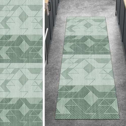 Ymural Teppich Läufer Flur rutschfest Meterware 70x300CM Dunkle Grün Modern Teppichläufer Küchenteppich Lang Waschbar Kurzflor Polyester Korridor Schlafzimmer Anpassbar von Ymural