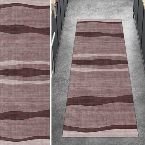 Ymural Teppich Läufer Flur rutschfest Meterware 80x600CM Braun Abstrakt Teppichläufer Küchenteppich Lang Waschbar Kurzflor Polyester Korridor Schlafzimmer Anpassbar von Ymural