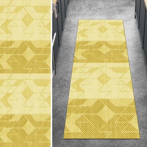 Ymural Teppich Läufer Flur rutschfest Meterware 90x600CM Gelb Modern Teppichläufer Küchenteppich Lang Waschbar Kurzflor Polyester Korridor Schlafzimmer Anpassbar von Ymural