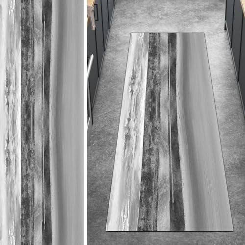 Ymural Teppich Läufer Flur rutschfest Meterware Kücheläufer 100x300CM Grau rutschfest Lang Abstrakt Meterware Kurzflor Polyester Korridor Schlafzimmer Anpassbar von Ymural