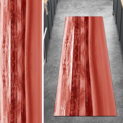 Ymural Teppich Läufer Flur rutschfest Meterware Kücheläufer 40x200CM Rot Abstrakt Küchenteppich Lang Waschbar Kurzflor Polyester Korridor Schlafzimmer Anpassbar von Ymural