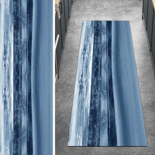 Ymural Teppich Läufer Flur rutschfest Meterware Kücheläufer 40x80CM Blau Abstrakt Küchenteppich Lang Waschbar Kurzflor Polyester Korridor Schlafzimmer Anpassbar von Ymural