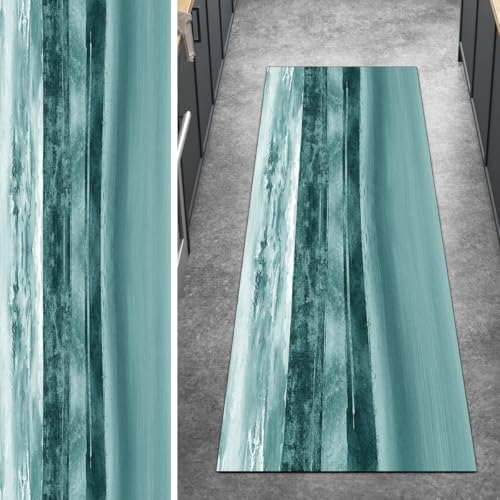Ymural Teppich Läufer Flur rutschfest Meterware Kücheläufer 70x500CM Cyan rutschfest Lang 3D Meterware Kurzflor Polyester Korridor Schlafzimmer Anpassbar von Ymural