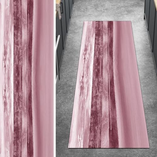 Ymural Teppich Läufer Flur rutschfest Meterware Kücheläufer 90x600CM Rosa rutschfest Lang Abstrakt Meterware Kurzflor Polyester Korridor Schlafzimmer Anpassbar von Ymural