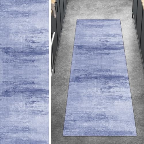 Ymural Teppich Läufer Flur rutschfest Meterware Lang 40x120CM Blau Abstrakt Teppichläufer Küchenteppich Waschbar Kurzflor Polyester Korridor Schlafzimmer Anpassbar von Ymural