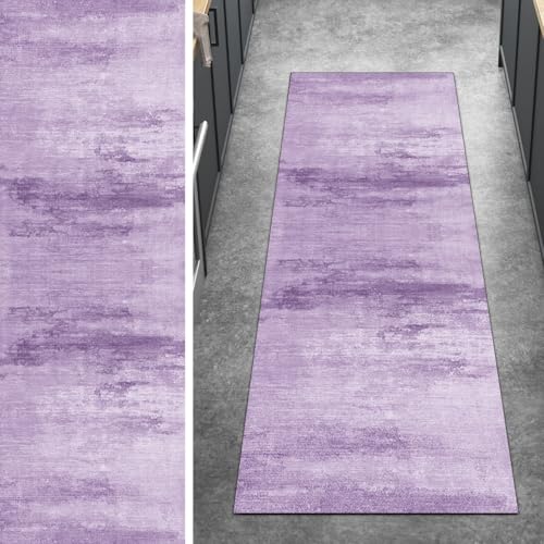 Ymural Teppich Läufer Flur rutschfest Meterware Lang 40x180CM Violett Abstrakt Teppichläufer Küchenteppich Waschbar Kurzflor Polyester Korridor Schlafzimmer Anpassbar von Ymural