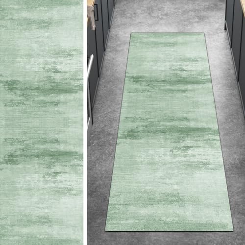 Ymural Teppich Läufer Flur rutschfest Meterware Lang 40x500CM Grün Abstrakt Teppichläufer Küchenteppich Waschbar Kurzflor Polyester Korridor Schlafzimmer Anpassbar von Ymural