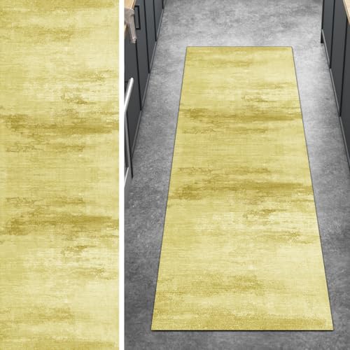 Ymural Teppich Läufer Flur rutschfest Meterware Lang 50x100CM Gelb Abstrakt Teppichläufer Küchenteppich Waschbar Kurzflor Polyester Korridor Schlafzimmer Anpassbar von Ymural