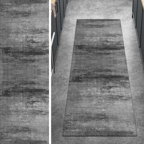Ymural Teppich Läufer Flur rutschfest Meterware Lang 50x400CM Schwarz Abstrakt Teppichläufer Küchenteppich Waschbar Kurzflor Polyester Korridor Schlafzimmer Anpassbar von Ymural