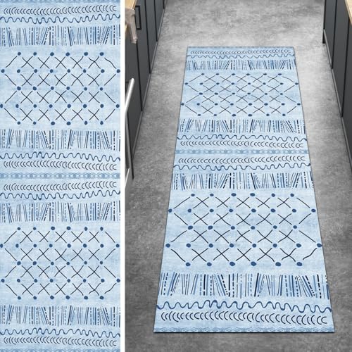 Ymural Teppich Läufer Flur rutschfest Meterware Teppichläufer 120x450CM Blau Boho Küchenteppich Lang Waschbar Kurzflor Polyester Korridor Schlafzimmer Anpassbar Ymural Teppich Läufer Flur rutschfest Meterware Teppichläufer 120x450CM Blau Boho Küchenteppich Lang Waschbar Kurzflor Polyester Korridor Schlafzimmer Anpassbar von Ymural