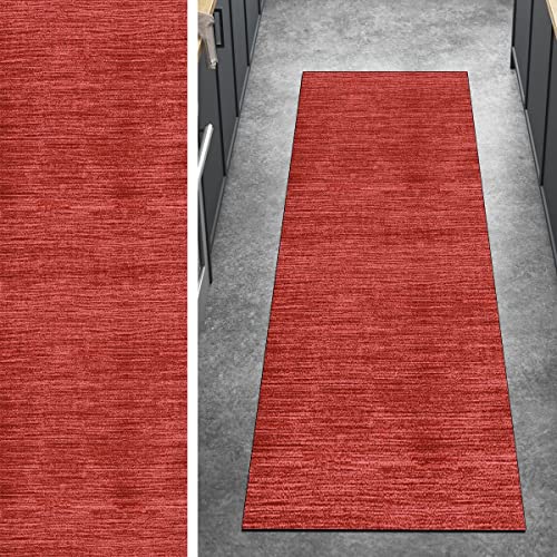 Ymural Teppich Läufer Lang Flur Modern rutschfest Kücheläufer 100x600CM Rot Teppichmatten Meterware Teppichläufer Waschbar Kurzflor Polyester Korridor Schlafzimmer, Anpassbar Breite 40-120cm von Ymural