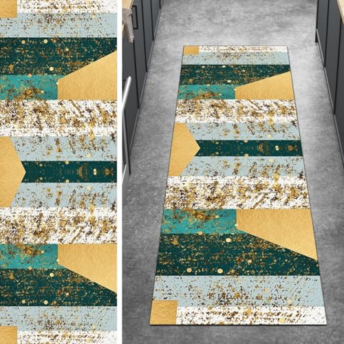 Ymural Teppich Läuferflur Gelb Grün rutschfest Lang 40x60CM Patchwork Küchenläufer Teppichläufer Waschbar Meterware Kurzflor Polyester Korridor Schlafzimmer von Ymural