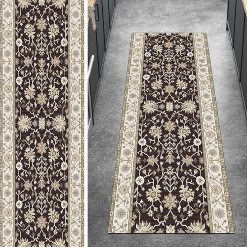 Ymural Teppichläufer Flur Waschbar Braun rutschfest Modern 80x450CM Läufer Teppichmatten Lang Waschbar Kücheläufer Meterware Kurzflor Polyester Korridor Schlafzimmer von Ymural