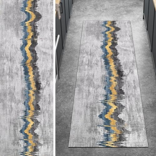 Ymural Teppichläufer Grau rutschfest Meterware Lang 80x100CM Abstrakt Küche Teppich Läufer Flur Waschbar Kurzflor Polyester Korridor Schlafzimmer von Ymural