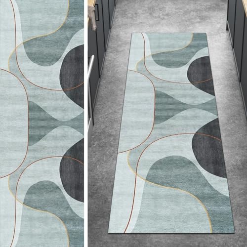 Ymural Teppichläufer Grün rutschfest Lang, Waschbar 110x500CM Patchwork Küchenläufer Teppich Läufer Flur Meterware Kurzflor Polyester Korridor Schlafzimmer von Ymural