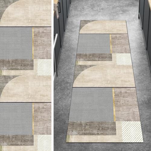 Ymural Teppichläufer Lang rutschfest, Meterware Beige 110x150CM Patchwork Küche Teppich Läufer Flur Waschbar Kurzflor Polyester Korridor Schlafzimmer von Ymural