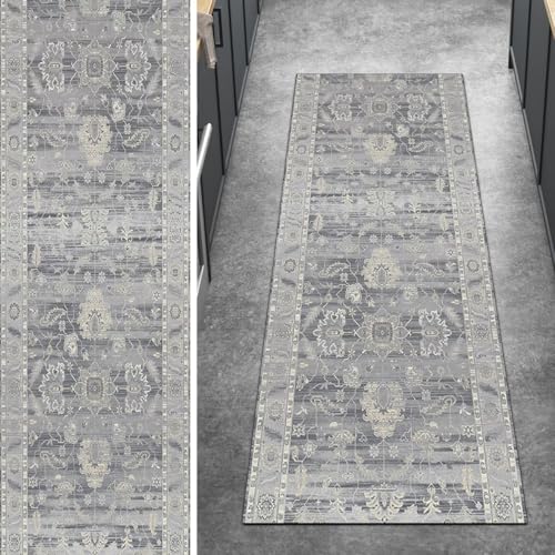 Ymural Teppichläufer Waschbar rutschfest Grau, 110x400CM Vintage Küchenläufer Teppich Läufer Flur Meterware Kurzflor Polyester Korridor Schlafzimmer Ymural Teppichläufer Waschbar rutschfest Grau, 110x400CM Vintage Küchenläufer Teppich Läufer Flur Meterware Kurzflor Polyester Korridor Schlafzimmer von Ymural