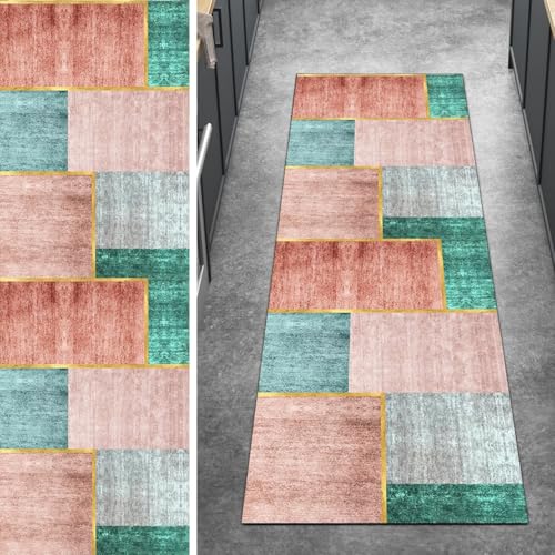 Ymural Teppichläufer rutschfest Lang, Meterware Rosa Grün 110x550CM Patchwork Küche Teppich Läufer Flur Waschbar Kurzflor Polyester Korridor Schlafzimmer Ymural Teppichläufer rutschfest Lang, Meterware Rosa Grün 110x550CM Patchwork Küche Teppich Läufer Flur Waschbar Kurzflor Polyester Korridor Schlafzimmer von Ymural