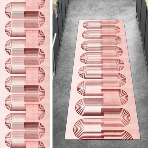 Ymural Teppichläufer rutschfest Meterware Teppich Läufer Flur 100x100CM Rot Modern Küchenteppich Lang Waschbar Kurzflor Polyester Korridor Schlafzimmer Anpassbar von Ymural