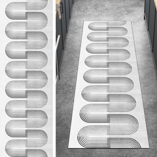 Ymural Teppichläufer rutschfest Meterware Teppich Läufer Flur 100x220CM Grau rutschfest Lang Modern Meterware Kurzflor Polyester Korridor Schlafzimmer Anpassbar von Ymural
