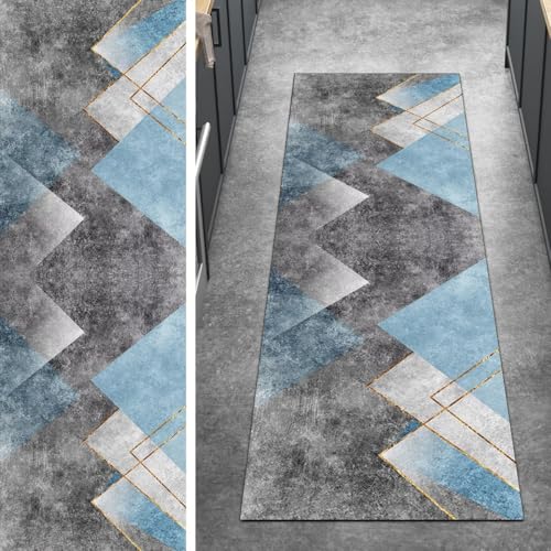 Ymural Teppichläufer rutschfest Waschbar Grau Blau 120x330CM Patchwork Küche Teppich Läufer Flur Meterware Lang Kurzflor Polyester Korridor Schlafzimmer Ymural Teppichläufer rutschfest Waschbar Grau Blau 120x330CM Patchwork Küche Teppich Läufer Flur Meterware Lang Kurzflor Polyester Korridor Schlafzimmer von Ymural