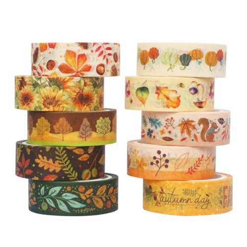 10 Rolle Herbst Deko Washi Tape Set, Herbst Sticker Mapleblätter Orange Kürbisse Sonnenblumen Deko Washitape für Kinder Herbstbasteln Halloween Herbsternte Scrapbooking Geschenkverpackung Dekoration von Ymxil