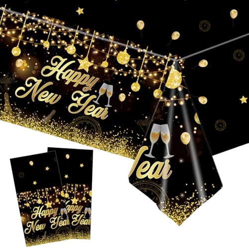 2Stk Silvester Deko Tischdecke, Happy New Year Tischdecke, Neujahr Deko Plastik Tischdecke Wasserdicht Schwarz Gold Tischdecke Silvester 2025 Neujahr Party Deko Zubehör, 137cm*274cm 2Stk Silvester Deko Tischdecke, Happy New Year Tischdecke, Neujahr Deko Plastik Tischdecke Wasserdicht Schwarz Gold Tischdecke Silvester 2025 Neujahr Party Deko Zubehör, 137cm*274cm von Ymxil