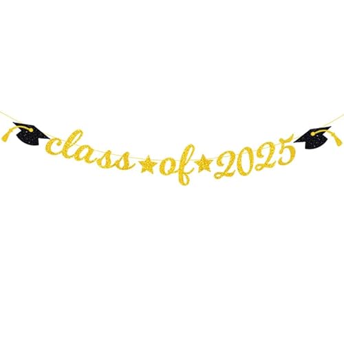Abschluss Deko Girlande Hängend Banner Glitzer Gold, Class of 2025 Abschluss Hut Girlanden Abschlussfeier Doktorhut Bachelorhut Deko, Graduation Abschlussfeiern ABI 2025 Dekoration von Ymxil