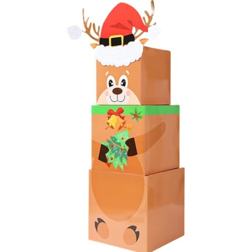Ymxygz 3 Stapelbare Geschenkboxen – Kleine Weihnachtsschachteln Deckel – Stapelbare Weihnachtsgeschenkboxen Für Feiertage Und Winterpartys von Ymxygz