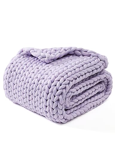 YnM Große Überwurfdecke, mittelschwer, handgestrickt, hautfreundlich, belüftet und atmungsaktiv, maschinenwaschbar, Heimdekor-Stück für Couch, Sofa und Bett (Iris Lavender, 127 x 178 cm) von YnM