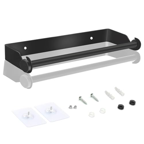 1 Stück Rollenhalter, Edelstahl Küchenrollenhalter Schwarz Rollenhalter Wandmontage Küchenpapierhalter Wandrollenhalter, selbstklebend oder bohrbar, für Küche Schrank Bad Spülbecken von Yoaeyok