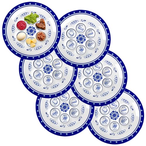 Yoande 6 Stück Passover Seder Teller 25,4 cm rund, Renaissance Passover Teller, blau und weiß, künstlerisches Tablett mit symbolischem Seder, Essen für Pesachfest, Partygeschenke, Tischdekorationen, Yoande 6 Stück Passover Seder Teller 25,4 cm rund, Renaissance Passover Teller, blau und weiß, künstlerisches Tablett mit symbolischem Seder, Essen für Pesachfest, Partygeschenke, Tischdekorationen, von Yoande