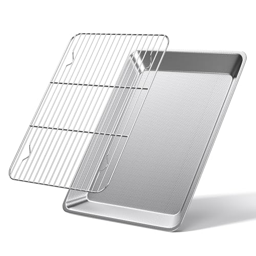 Yoassi Edelstahl Backblech mit Abkühlgitter, Rechteckiger Ofenblech Grillschale Kuchenblech Kuchengitter Backform Set, Spülmaschinenfest (L: 35 * 27cm) von Yoassi