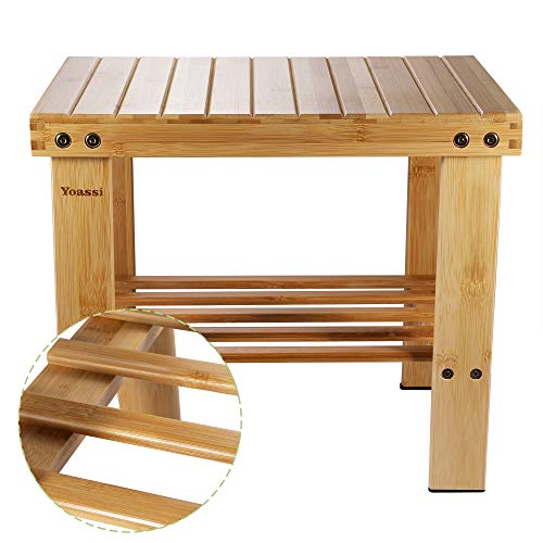 Yoassi Vintage Bambushocker Fusshocker Schemel - L x B x H 39 x 25 x 34cm Robuster Rutschfester Sitzhocker, Beistelltisch, Blumenhocker, Kinderstuhl, Tritthocker L von Yoassi