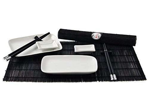 10 teilig Sushi Ess-Service "weiß/schwarz" 2 Personen Japan Style Geschirr-Set von Yoaxia