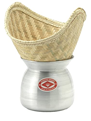 yoaxia ® - Laos Topf aus Aluminium Ø 22cm H19cm + Bambuskorb 36cm x 30cm Steamer Set/Lao Pot von yoaxia