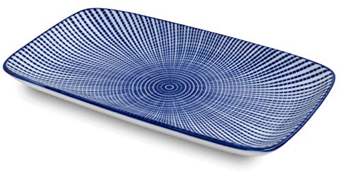 yoaxia ® - [ TIÁOWÉN ] Essteller/Sushi-Teller blau & weiß [ 22 cm x 12 cm / H2.5 cm ] von Yoaxia
