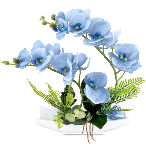 YOBANSA Real Touch Silk Orchidee Bonsai Künstliche Blumen mit Vase, Fake Orchideen Blumenarrangements für Home Decoration (New Blue) von Yobansa