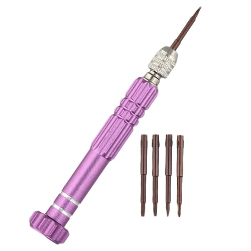 Chrom-Vanadium-Stahl, 5-in-1-Schraubendreher-Set mit Griff aus Aluminiumlegierung für präzise Reparatur von Handys, Uhren und Computern (lila) von YobiLife