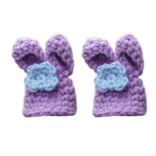 Ein Paar gestrickte Bremshebel-Dekoration für Fahrräder, mit niedlichen kleinen Hüten in verschiedenen Cartoon-Formen mit festen Bändern für einfache Befestigung an Rennrädern (Kaninchen) von YobiLife