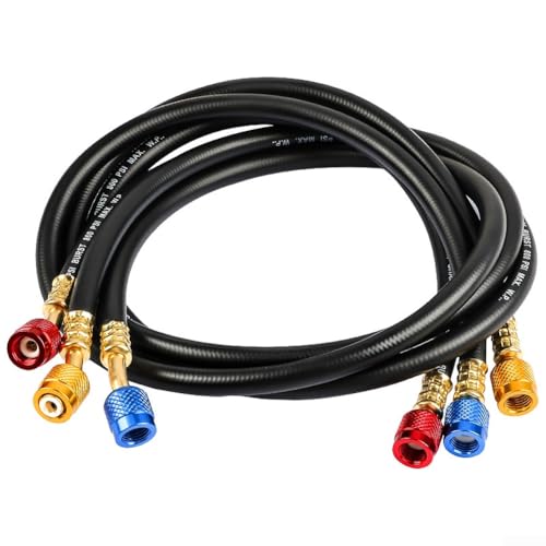 Hochdruck-Klimaanlagen-Ladeschlauch, 1/4-Zoll-Anschluss, Gummi, fluorierter Schlauch, 800 PSI, max. 4000 PSI, kompatibel mit R22, R134a, R410A, 1 m, 1,5 m Hochdruck-Klimaanlagen-Ladeschlauch, 1/4-Zoll-Anschluss, Gummi, fluorierter Schlauch, 800 PSI, max. 4000 PSI, kompatibel mit R22, R134a, R410A, 1 m, 1,5 m von YobiLife