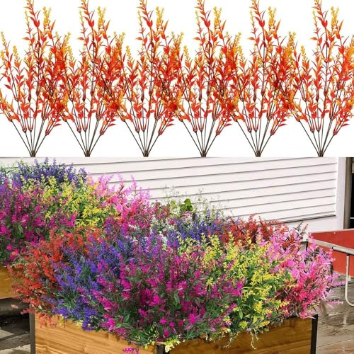 Künstliche Blumen für den Außenbereich, 12 Bündel, künstliche Sträucher, UV-beständig, Kunststoffpflanzen für Zuhause, Garten, Dekoration (Herbstfarben) von YobiLife
