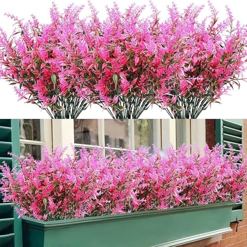 Künstliche Blumen für den Außenbereich, 12 Bündel, künstliche Sträucher, UV-beständig, Kunststoffpflanzen für Zuhause, Garten, Dekoration (Rosa) von YobiLife