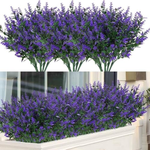 Künstliche Blumen für den Außenbereich, 12 Bündel, künstliche Sträucher, UV-beständig, Kunststoffpflanzen für Zuhause, Garten, Dekoration (lila) von YobiLife