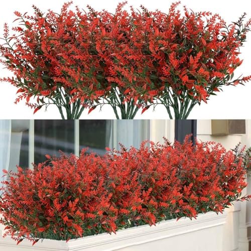 Künstliche Blumen für den Außenbereich, 12 Bündel, künstliche Sträucher, UV-beständig, Kunststoffpflanzen für Zuhause, Garten, Dekoration (rot) von YobiLife