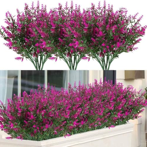 Künstliche Blumen für den Außenbereich, 12 Bündel, künstliche Sträucher, UV-beständig, Kunststoffpflanzen für Zuhause, Garten, Dekoration (rot und lila) von YobiLife