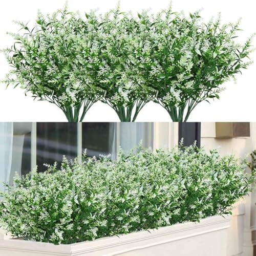 Künstliche Blumen für den Außenbereich, 12 Bündel, künstliche Sträucher, UV-beständig, Kunststoffpflanzen für Zuhause, Garten, Dekoration (weiß) von YobiLife