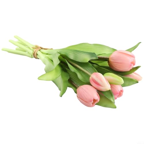 Künstliche Tulpen, fühlen sich echt an, PU, 7 Stück, 33 cm, künstlicher Tulpen-Blumenstrauß für Heimdekoration, Hochzeit, Party, Tischdekoration (Rosa) von YobiLife