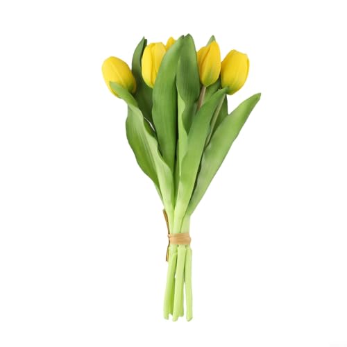Künstliche Tulpen, fühlen sich echt an, PU, 7 Stück, 33 cm, künstlicher Tulpen-Blumenstrauß für Heimdekoration, Hochzeit, Party, Tischdekoration (gelb) von YobiLife