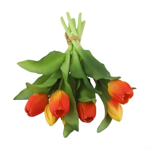 Künstliche Tulpen, fühlen sich echt an, PU, 7 Stück, 33 cm, künstlicher Tulpen-Blumenstrauß für Heimdekoration, Hochzeit, Party, Tischdekoration (orange) von YobiLife